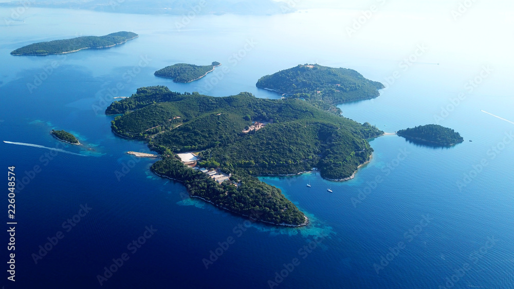 Aerial drone bird's eye view panoramic photo of iconic island of ...