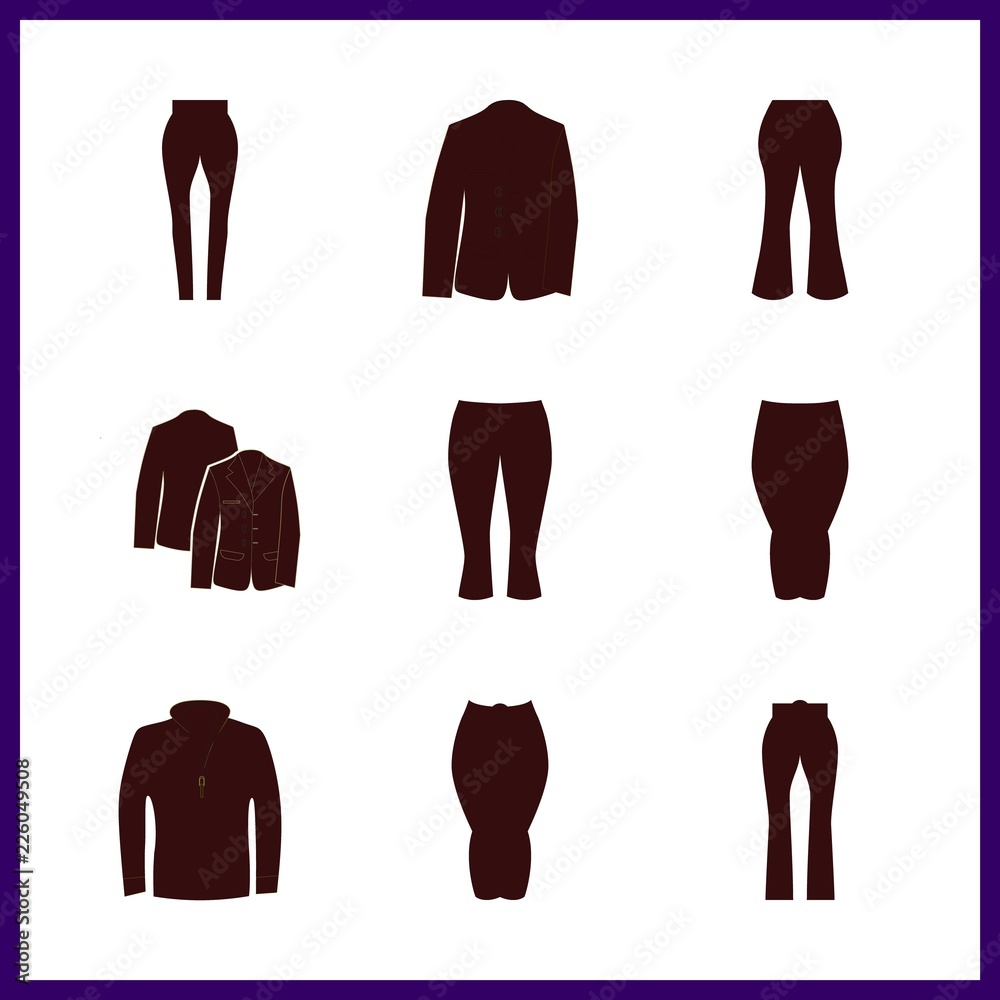 9 walking icon. Vector illustration walking set. pants and jacket backside icons for walking works 9 walking icon. Vector illustration walking set. pants and jacket backside icons for walking works