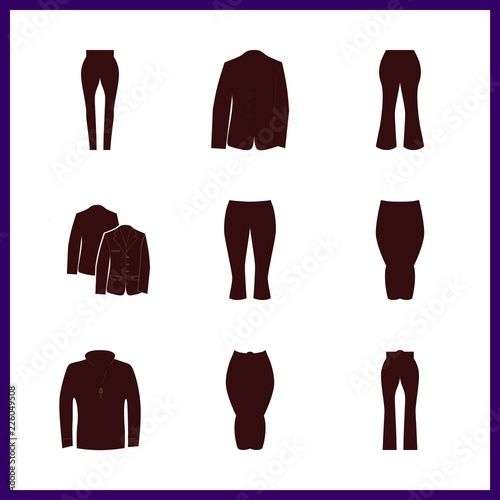 9 walking icon. Vector illustration walking set. pants and jacket backside icons for walking works