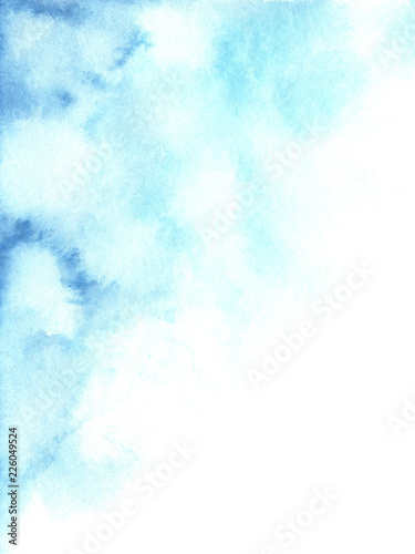 Hand painted watercolor abstract blue and white gradient background for your design