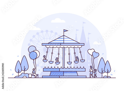 Carousel - thin line design style vector illustration