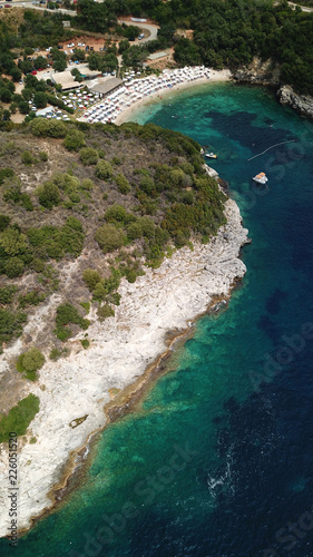 Aerial drone photo of popular beach of Mikri Amos near iconic area of Sivota, Epirus, Ionian, Greece
