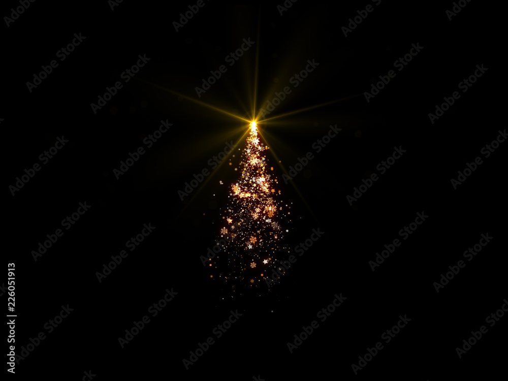 Magic Christmas tree lights on black background for overlays with copy ...