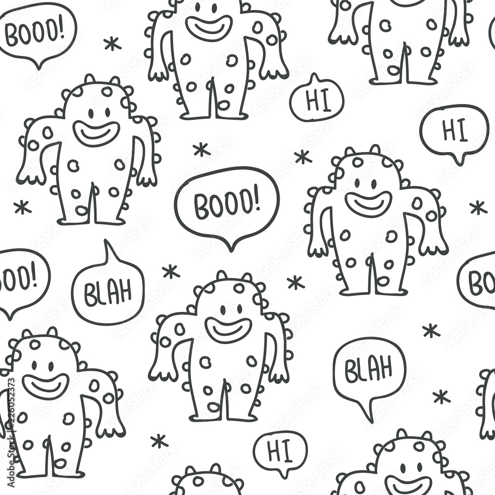 Cute monsters doodles seamless pattern