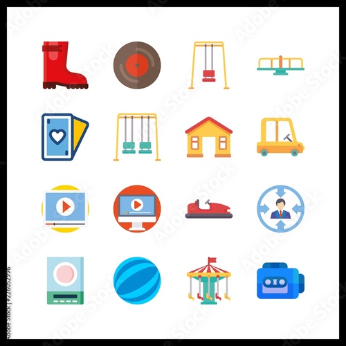 16 play icon. Vector illustration play set. tape recorder and swing icons for play works