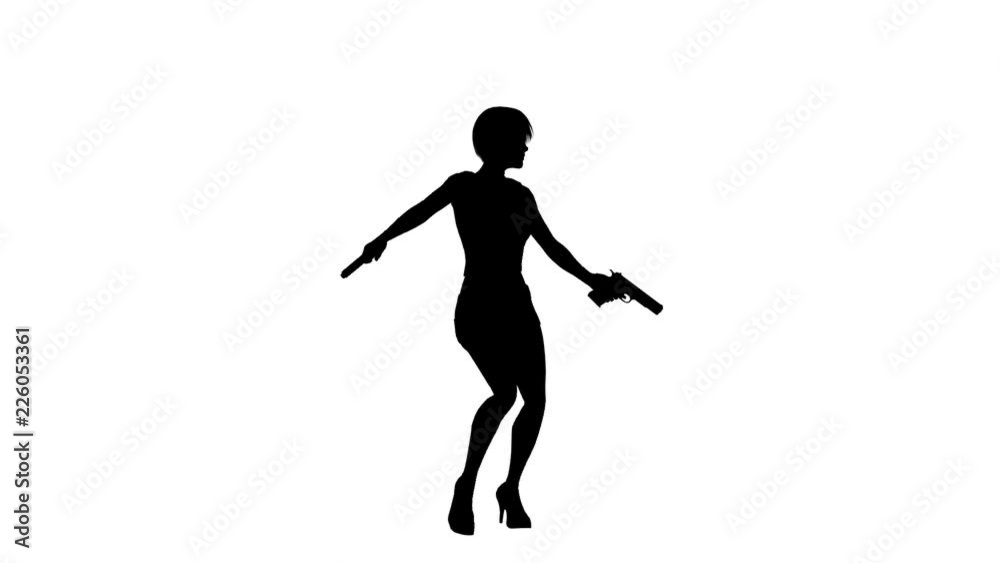 Silhouette of a girl with guns. Alpha channel. Alpha matte. FullHD. Silhouette of a girl with guns. Alpha channel. Alpha matte. FullHD.