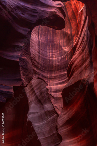 The interior of the narrow walls of the winding Antelope Canyon in Navajo Tribal Park, near Page Arizona.