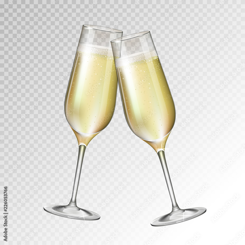 Realistic vector illustration of champagne glass isolated on transperent background - obrazy, fototapety, plakaty 