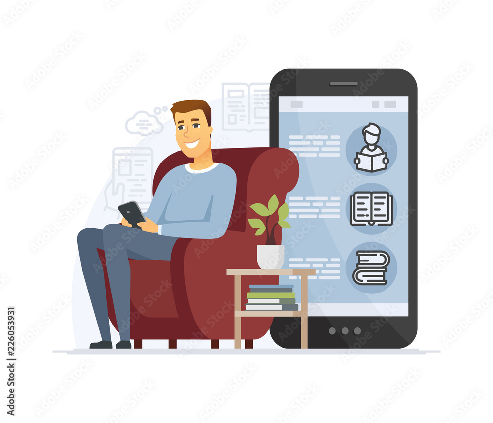 Reading online - modern vector cartoon character illustration