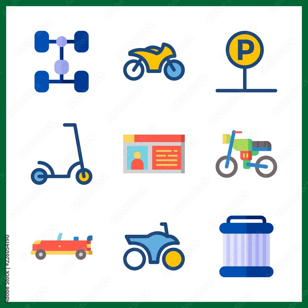 9 motor icon. Vector illustration motor set. parking and sport car icons for motor works 9 motor icon. Vector illustration motor set. parking and sport car icons for motor works