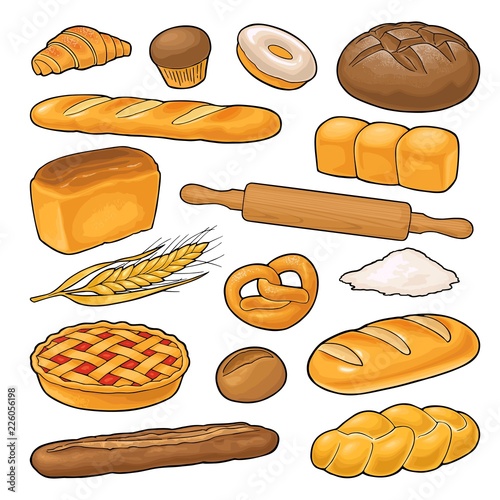 Set bread. Vector color illustration on the white background