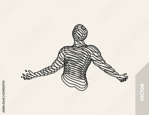 3d model of man. Vector illustration. Wire connection to virtual reality.