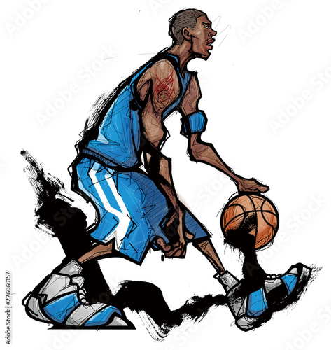 Basketball player dribbling ball