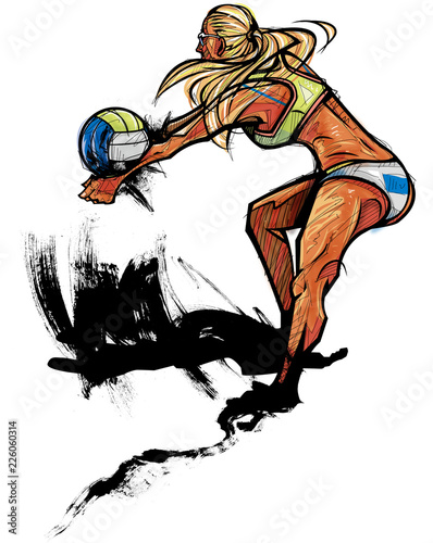 Woman playing volleyball, side view
