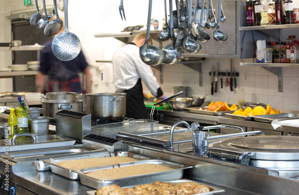 Chef in hotel or restaurant kitchen cooking