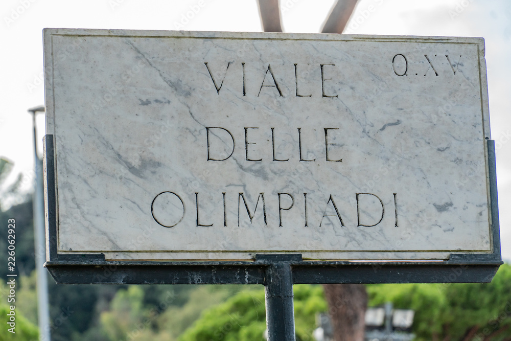 Obraz premium Viale delle Olimpiadi street name sign in Rome, Italy