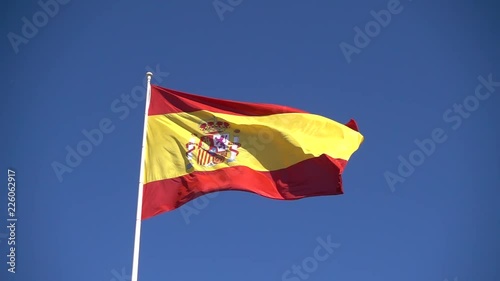 Close up of Spain flag slow waving on wind