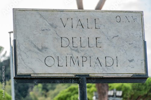 Viale delle Olimpiadi street name sign in Rome, Italy