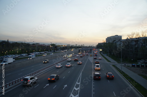 high frequence traffic in the middle of Almaty Kazahstan in the early evening high speed drivers