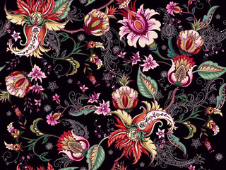 Fotobehang Paisley patronen Tropisch bloemenpatroon fantasie stijl  © Maria