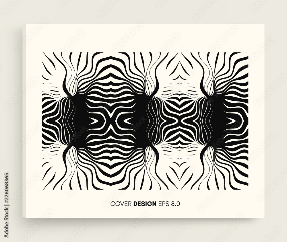 Obraz premium Black and white design. Pattern with optical illusion. Abstract striped background. Vector illustration.