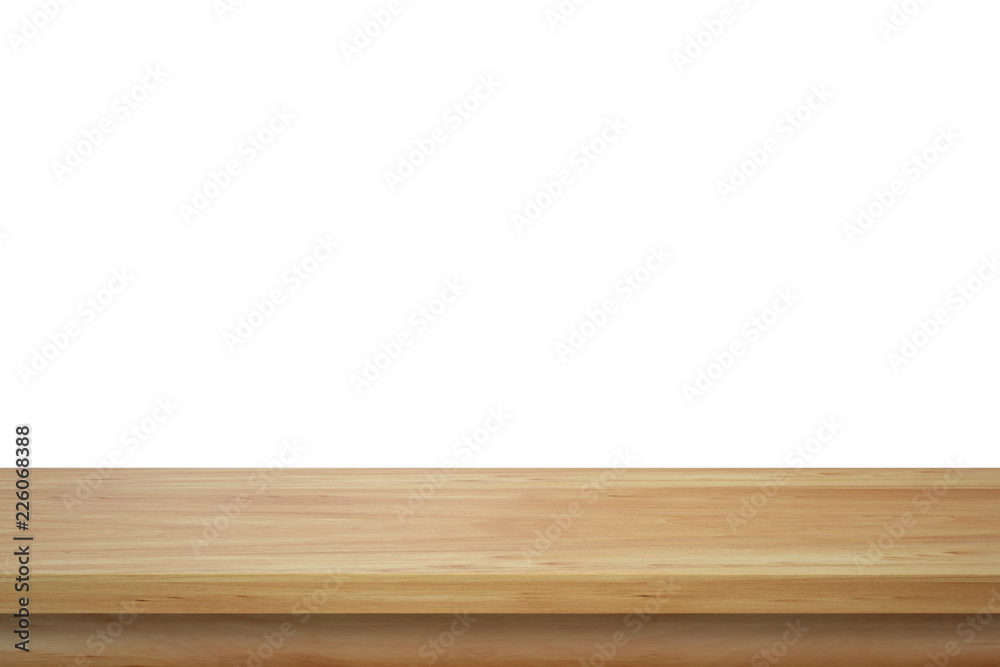 Empty top wood table isolated on white background used for display or montage your products