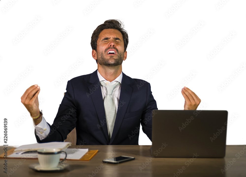 successful handsome businessman in suit working at office computer desk celebrating financial success winning money smiling cheerful and satisfied in business lifestyle successful handsome businessman in suit working at office computer desk celebrating financial success winning money smiling cheerful and satisfied in business lifestyle