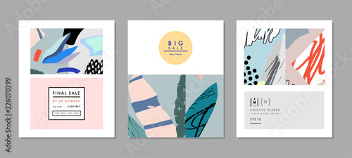 Creative Sale headers or banners with discount offer. Art posters. Design for seasonal  clearance. It can be used in advertising, web design, graphic design. 