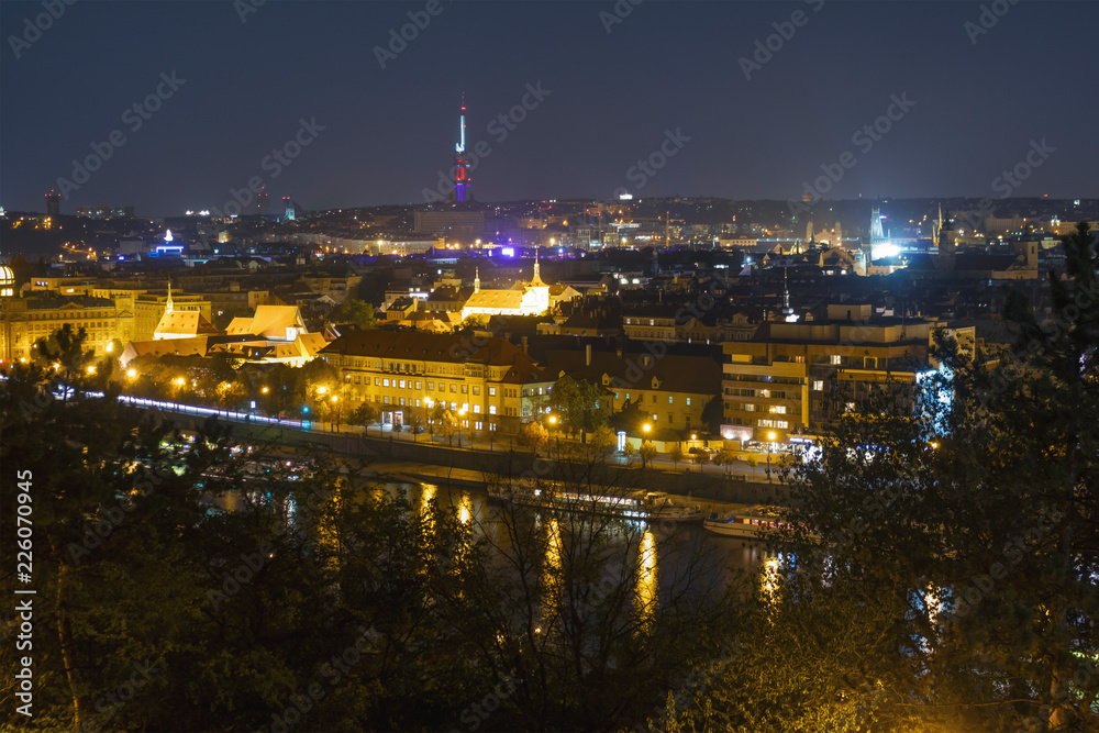Panorama of Prague, night lights