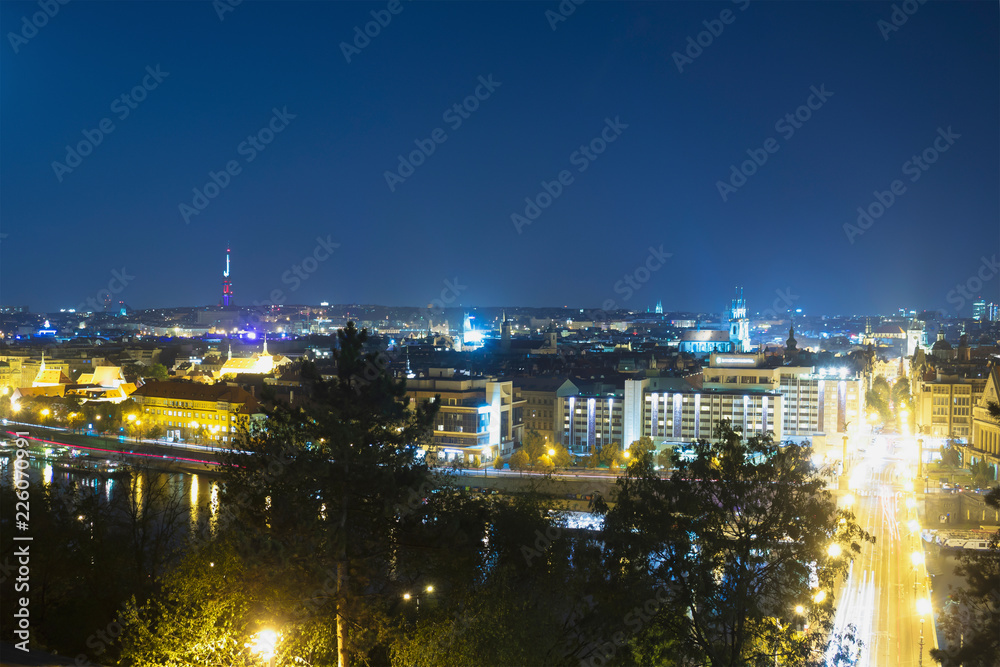 Panorama of Prague, night lights