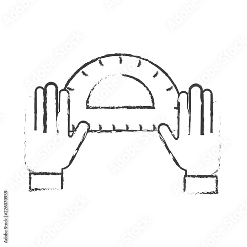 graphic designer hands with protractor tool