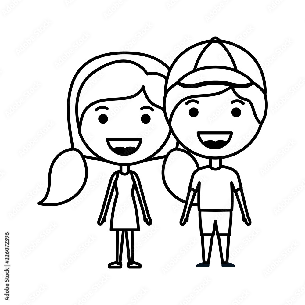 cartoon happy couple kawaii characters