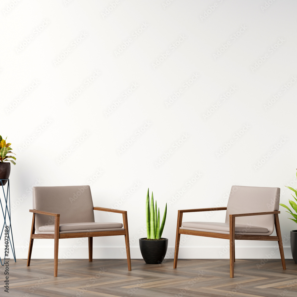 Interior Wall Gallery Mockup with Furniture and Decoration Interior Wall Gallery Mockup with Furniture and Decoration