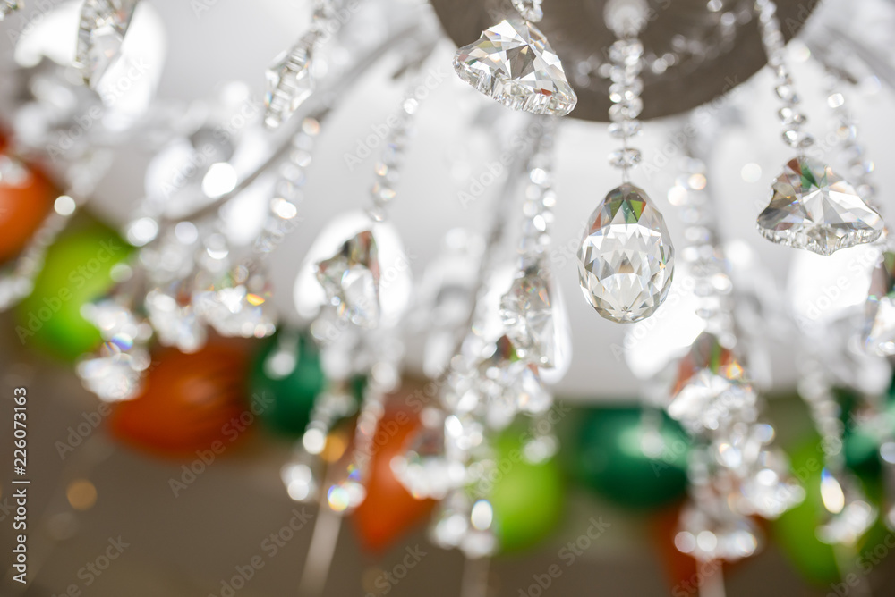 Close up on crystal of contemporary chandelier