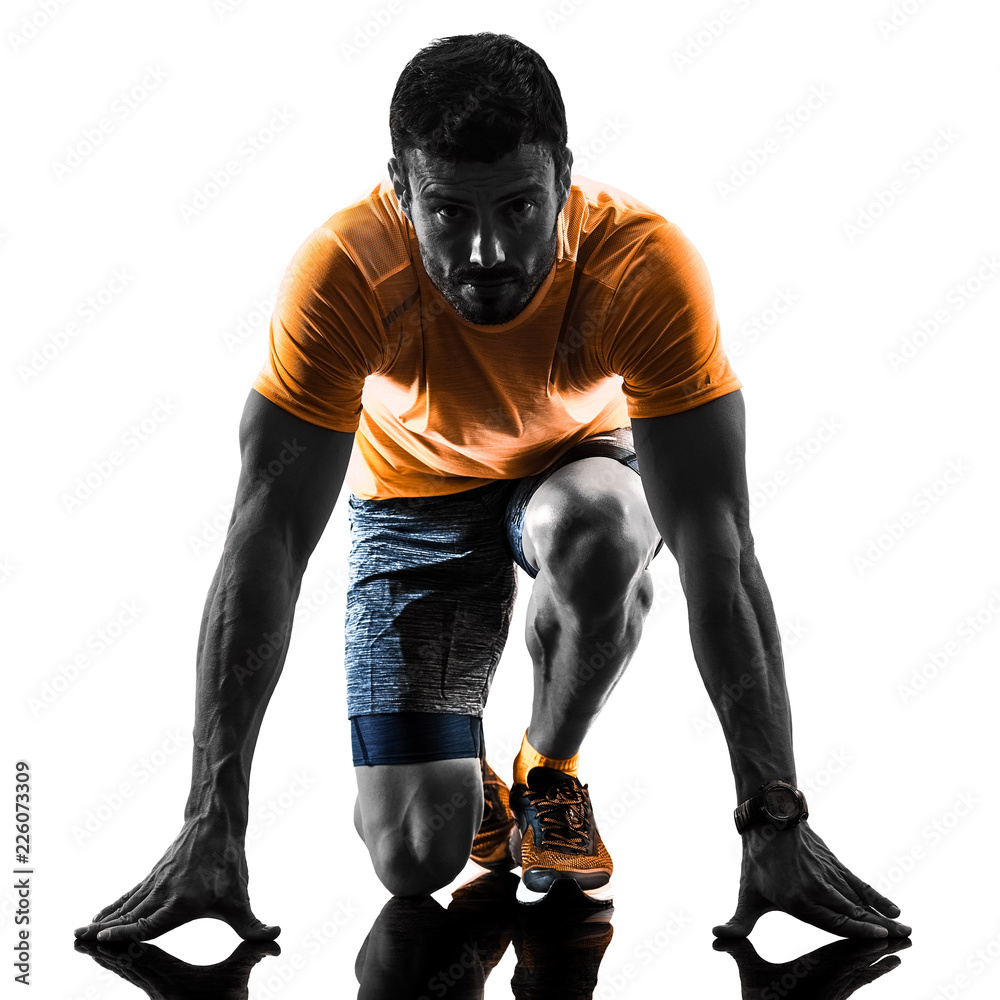 one caucasian man runner running jogging jogger silhouette isolated on white background one caucasian man runner running jogging jogger silhouette isolated on white background