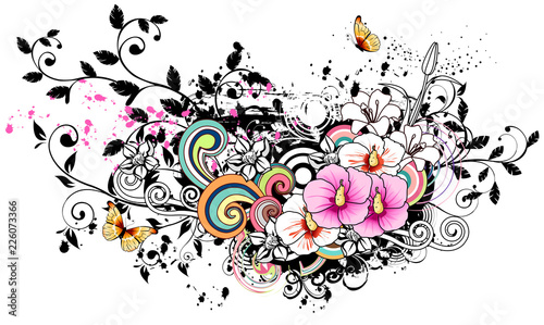 Pink and white flowers with design element