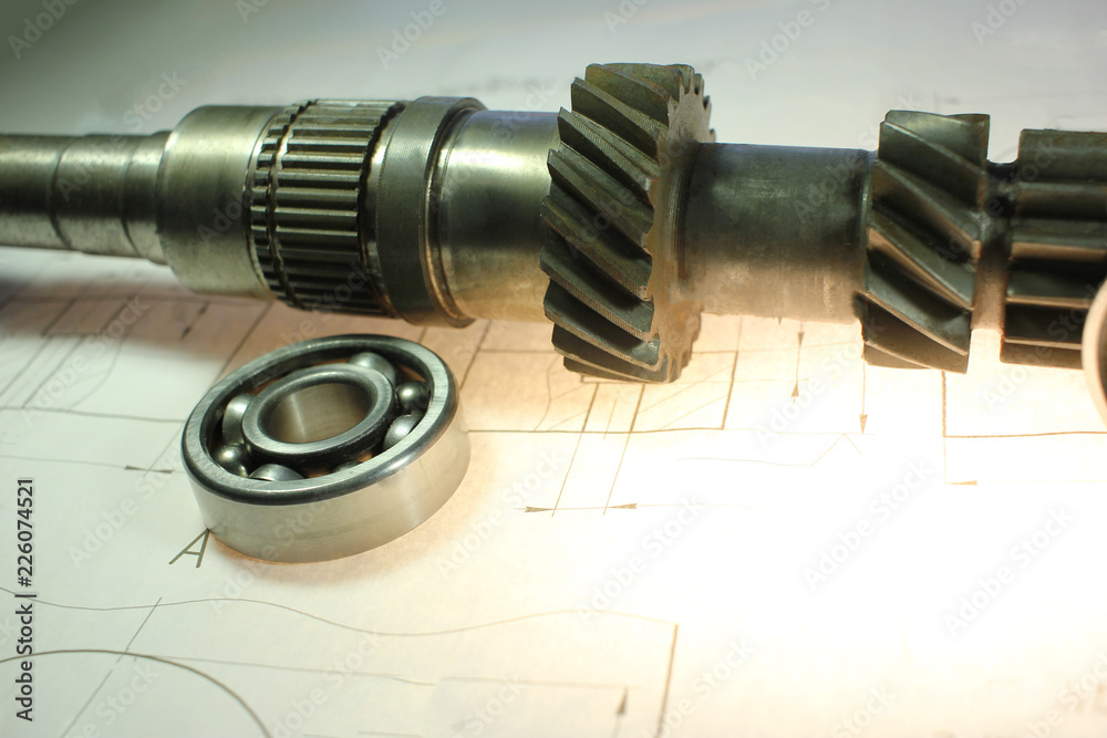 measuring tools scattered in the drawing, engineering work on the project, bearing, measuring tools scattered in the drawing, engineering work on the project, bearing,