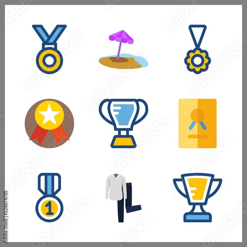 best vector icons set. certificate, shirt and trousers, umbrella and medal in this set.