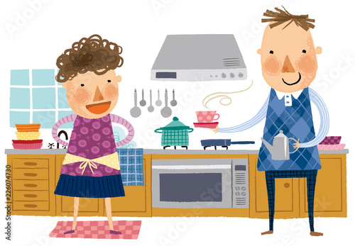 husband serving a cup of tea to wife