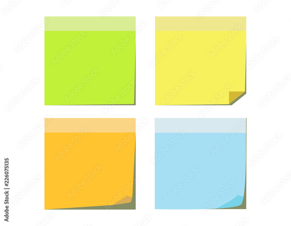 set of different color sheets of vector  papers four sticky note.