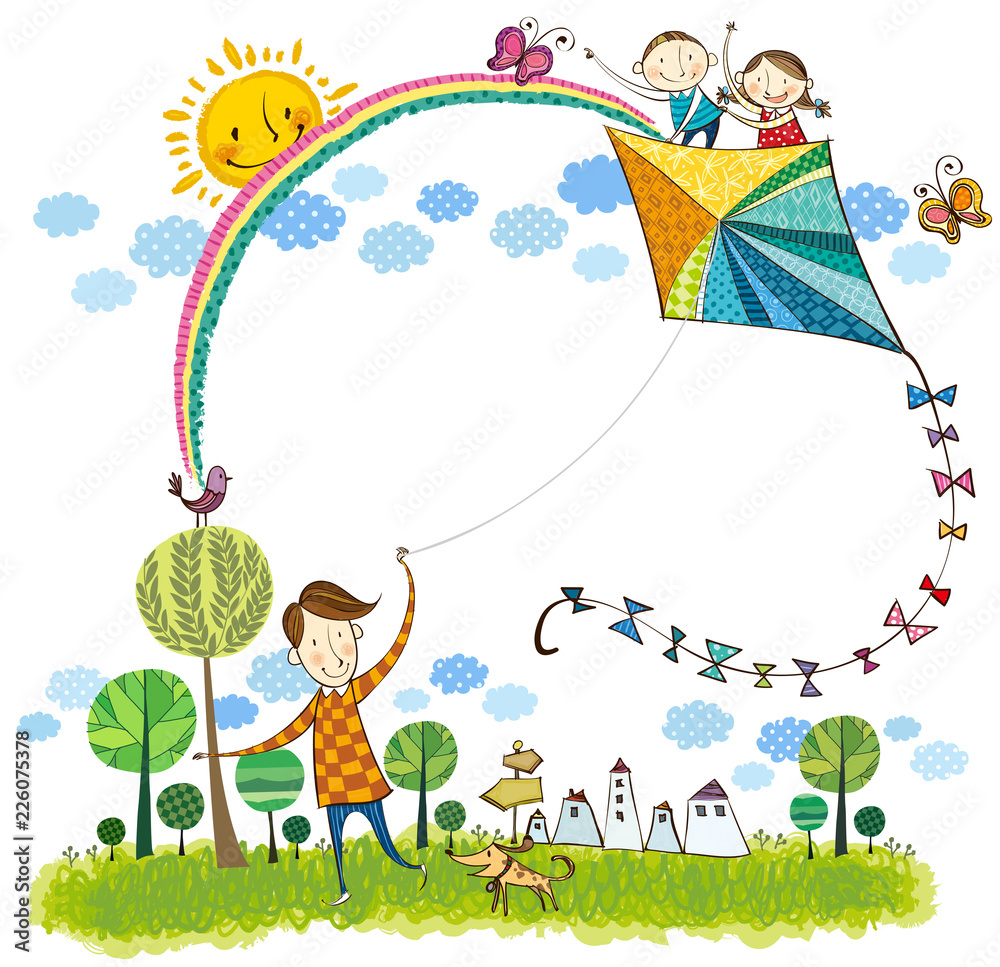 Obraz premium Father flying kite