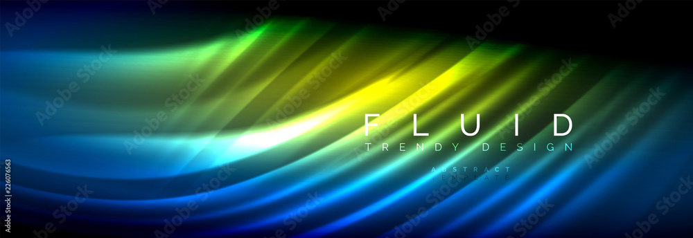 Neon glowing fluid wave lines, magic energy space light concept, abstract background wallpaper design Neon glowing fluid wave lines, magic energy space light concept, abstract background wallpaper design