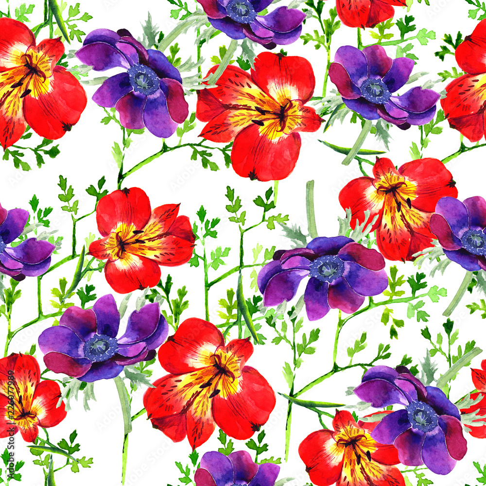 Seamless floral background with bouquets of flowers. Vintage ornament for wallpaper, fabric, digital paper, etc. Modern chic style pattern.