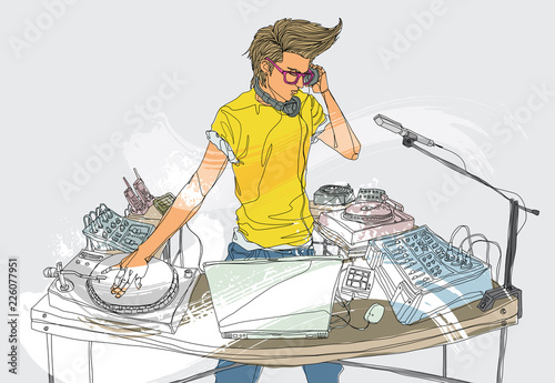 Disc jockey Spinning Records