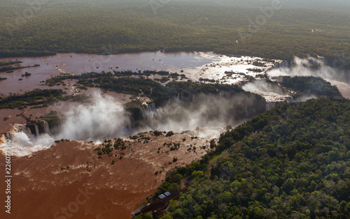 Top view of the Iguazu waterfalls, parana river and huge rainforest spaces. photo