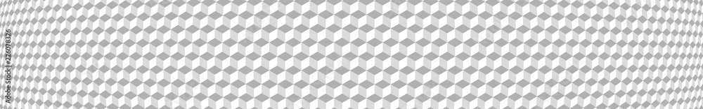 Abstract horizontal banner or background of small isometric cubes in white colors.