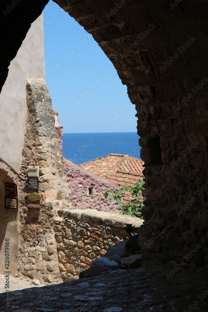 Fototapeta premium Entrance gate to medieval town Monemvasia, Peloponnese, Greece