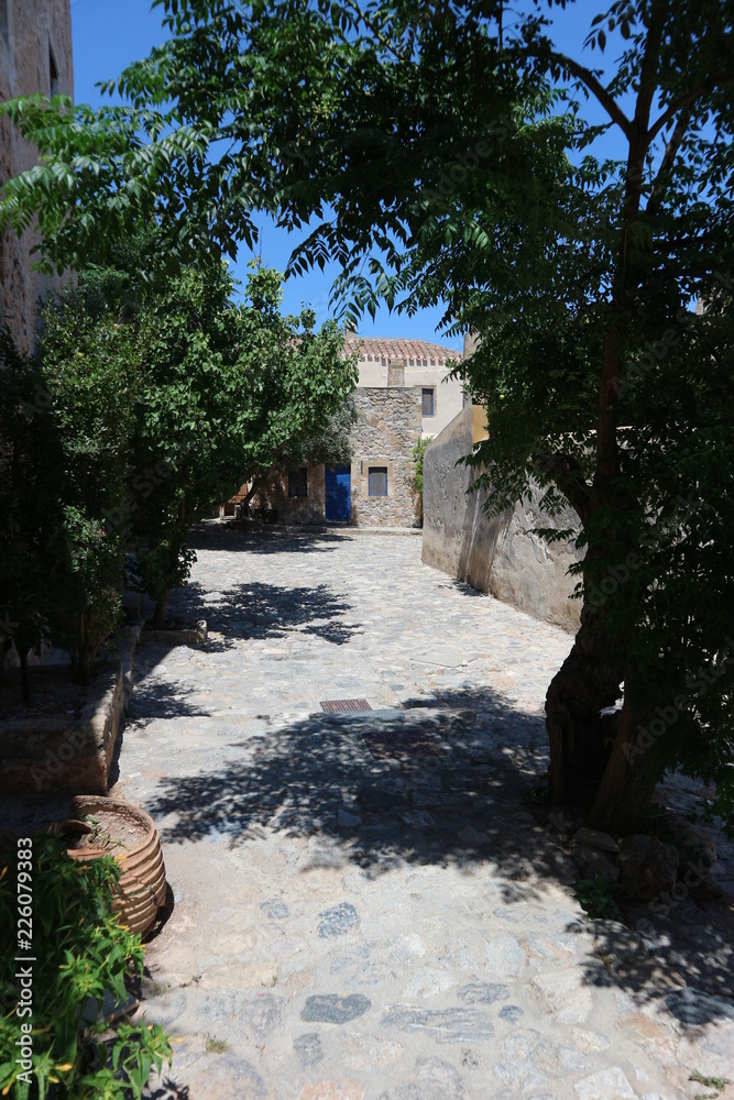 Mediterranean courtyard in Monemvasia, Peloponnese, Greece