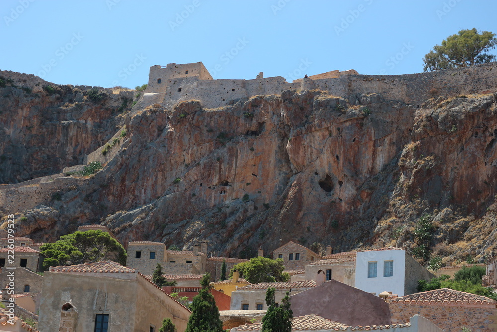 Obraz premium View to the town and castle Monemvasia, Peloponnese, Greece