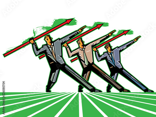 Business people throwing arrow sign